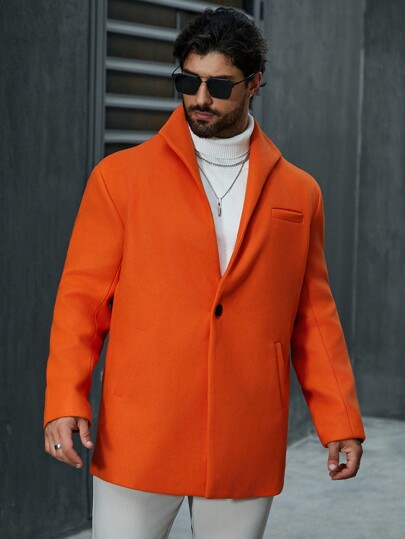 Manfinity Homme Manteau En Laine Uni Pour Homme Grande Taille À Boutonnage Unique