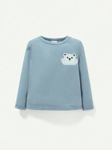 Cozy Pixies 嬰兒男童緊身睡衣套裝，附有熊圖案長袖上衣和長褲配套 - 霧霾藍 - 查看 3