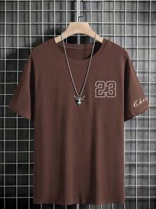 Manfinity Homme Men's Short Sleeve T-shirt With Digital Print - Coffee Brown - View 3