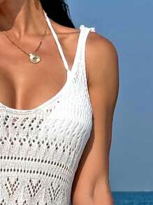 Swim Vcay 女士鑲空連身裙遮陽衣 - 白色 - 查看 5