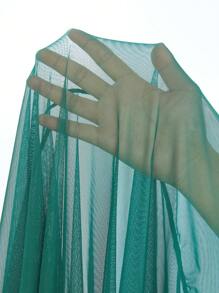 Snug Zone Sequin Patchwork See-Through Mesh Cami Lingerie Pajama Dress For Home And Sleep Long Dress - Dark Green - View 7