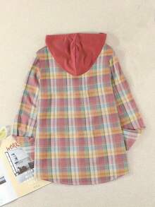 In kẻ sọc Nút phía trước áo có mũ Áo sơ mi - Bụi hồng - Xem 2