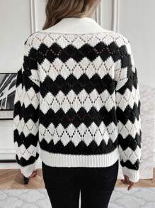 SHEIN LUNE Contrast Lapel Pullover Sweater Knit Pullover Fall Winter Outfit - Multicolor - View 2