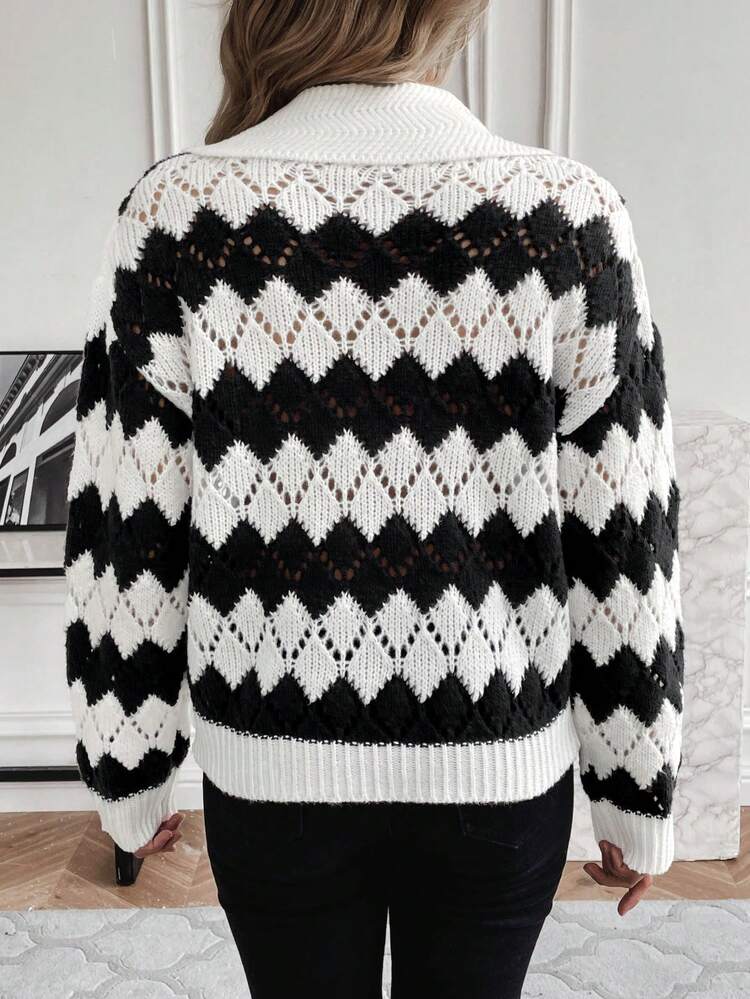 Contrast Lapel Pullover Knit Pullover Fall Winter Sweater