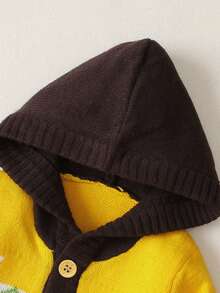 Infant Boys' Hooded Cardigan With Christmas Tree Pattern - Yellow - View 4