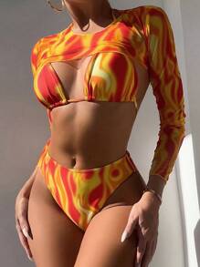 3入組女士渲染色系繩頸泳衣套裝 - 彩色 - 查看 1