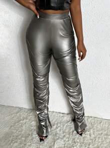 Slaydiva Plus Split Hem Ruched PU Leather Pants