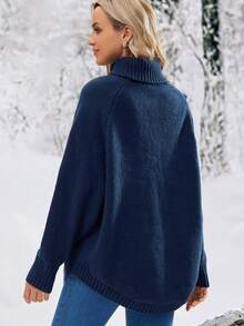SHEIN 孕妇宽松长袖圆领套头毛衣，适合冬季休闲穿着 - 藍色 - 查看 2