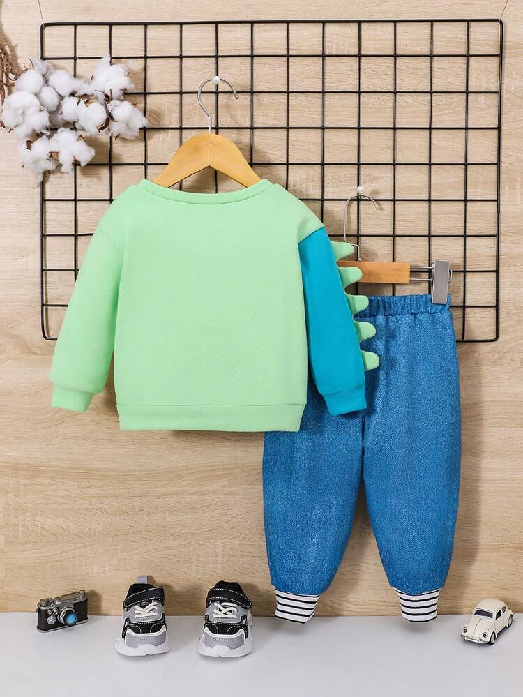 Unisex Baby Cute Dinosaur Print Long Sleeve Sweatshirt And Pants Outfits