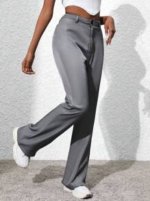 SHEIN LUNE Của phụ nữ Giải trí Dài Quần - Xám - Xem 3
