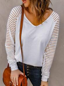 Solid Raglan Sleeve Tee - White - View 5