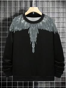 Manfinity LEGND 男士翅膀印花運動衫 - 黑色 - 查看 7