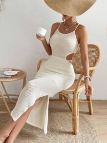 Breezaya Ausgeschnittenes Maxi-Sommerkleid mit Schlitz und Träger, Strandoutfit für Frauen