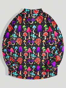 ThisUniqueVibe Nam Nấm In Tay áo dài Áo sơ mi - màu đen - Xem 2