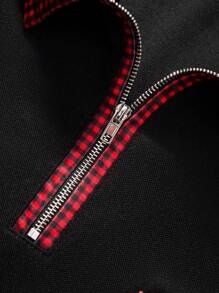 Manfinity Homme Men's Plus Size Patchwork Plaid Polo Shirt - Black - View 4