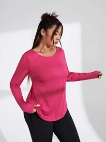 Yoga Basic 女士加大碼運動風長袖t恤 - 玫紅色 - 查看 6