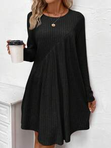 SHEIN LUNE Của phụ nữ Tay áo dài Xù Sọc Váy bodycon - màu đen - Xem 4