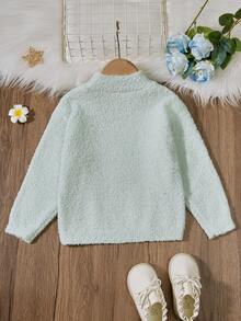 SHEIN 可愛的休閒愛心圖案女童針織毛衣(幼兒/兒童) - 薄荷綠 - 查看 2