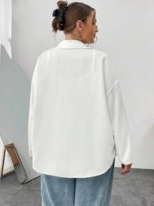 SHEIN Essnce Kích thước lớn Của phụ nữ Khối màu Trang phục làm việc Áo sơ mi Với Túi - Màu Khaki - Xem 4