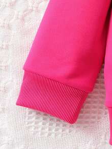 SHEIN Nhỏ bé Cô gái Màu hồng Áo nỉ có mũ Và Quần In Với Bộ - Màu Hồng Tươi - Xem 6