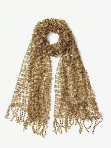 SHEIN SXY Golden Sparkle Fringe Scarf Party,School - Gold - View 8