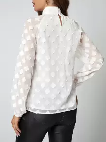 SHEIN Clasi 小高領燈籠袖貼花上衣 - 白色 - 查看 2