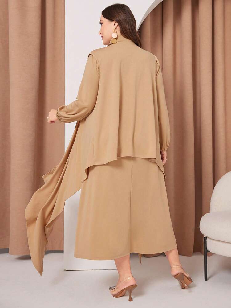 Plus Size Women'S Asymmetrical Hem Long T-Shirt And Wide Leg Capris Pants Two Piece Set