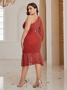 SHEIN Belle Rhinestone Decoration, Fishtail, Square Neck, Elegant Ladies Evening Dress (heavy Industry Style) - Red - View 3