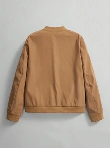 Manfinity Roghcode 宽松版型男士纯色休闲长袖拉链飞行员夹克 - 卡其色 - 查看 5