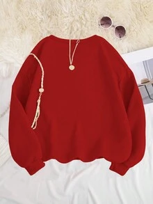 SHEIN Unity 大尺碼女貓標語印花抓絨運動衫 - 紅色 - 查看 2