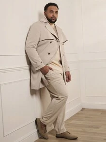 Manfinity VCAY Loose Woven Casual Trench Coat With Belt (Plus Size Men), For Fall Winter - Apricot - View 3