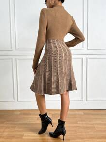 RosyDaze 女式帶鑲嵌魚骨圖案綁帶立領毛衣連身裙