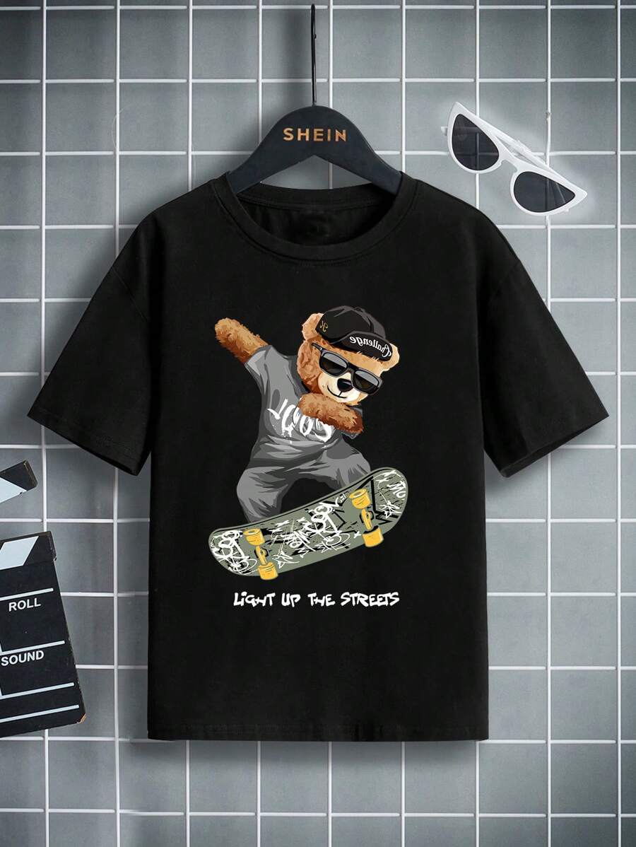 Con trai Hoạt hình In Ngắn tay Vòng cổ Áo thun Cho mùa hè - màu đen - Xem 1