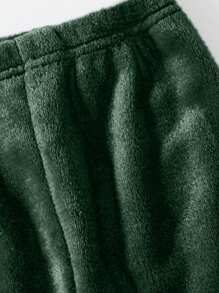 SHEIN Young Girl Cartoon Graphic Flannel Sweatshirt & Pants - Green - View 5