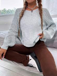 SHEIN Essnce Giải trí Của phụ nữ Vòng cổ Áo len dệt kim - Xám - Xem 4