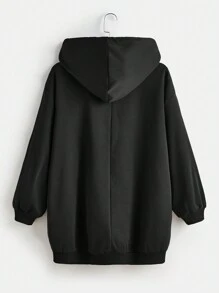 SHEIN EZwear 大尺碼女士黑色寬鬆長款運動衣夾克 - 黑色 - 查看 2