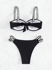 SHEIN Swim Women's Chevron Pattern Printed Bikini Set Summer Beach - Black - View 5