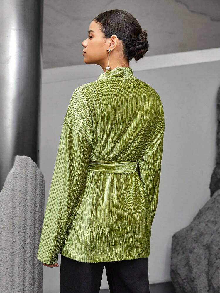 SHEIN Maija Women's Green V-neck Belted Top