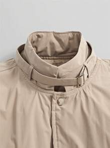Manfinity Homme Abrigo acolchado con cierre de cremallera y botones a presión talla grande para hombre