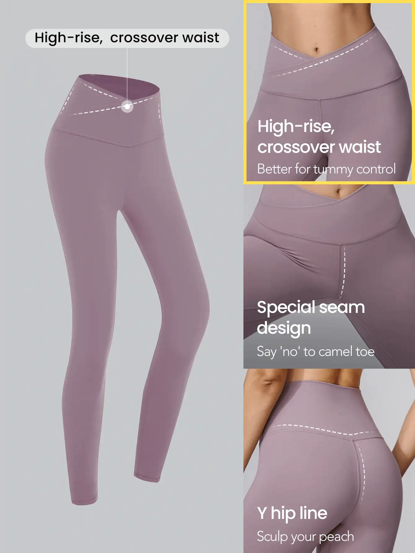 GLOWMODE 28" FeatherFit™ Crossover Leggings Gym Fall Winter - Elderberry - View 3