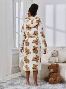 SHEIN Tween Girls' Casual Street Style Sports Teddy Fleece Hooded Robe - Multicolor - View 2