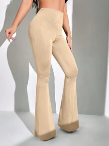 SHEIN SXY Của phụ nữ Thắt lưng Xếp li Quần loe - Màu be - Xem 6