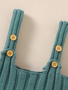 Ropa De Gateo Para Bebé Con Suéter Con Pantalones De Peto De Color Sólido De Moda - Verde - Ver 3