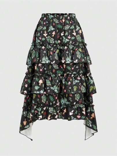 Fairycore Jupe Imprimée Multicouche Pour Femme