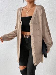 SHEIN Unity Loose And Casual Cardigan Sweater - Brown - View 3