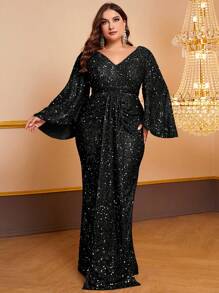 YISIKADO Women's Plus Size Prom Evening Gown Sequin Long Sleeve Dress