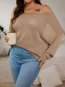SHEIN LUNE Plus Size Women's Solid Color Drop Shoulder Sweater With Crew Neck Knit Pullover Fall Winter Outfit