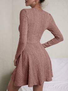 SHEIN Essnce Quý cô Sọc Sọc Tay áo dài Đầm - Hồng - Xem 2