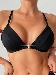 女士領帶式比基尼套裝 - 黑色 - 查看 4