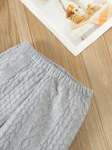 SHEIN Toddler Boys' Solid Color Texture Raglan Sleeve Sweater And Pants Set - Grey - View 7